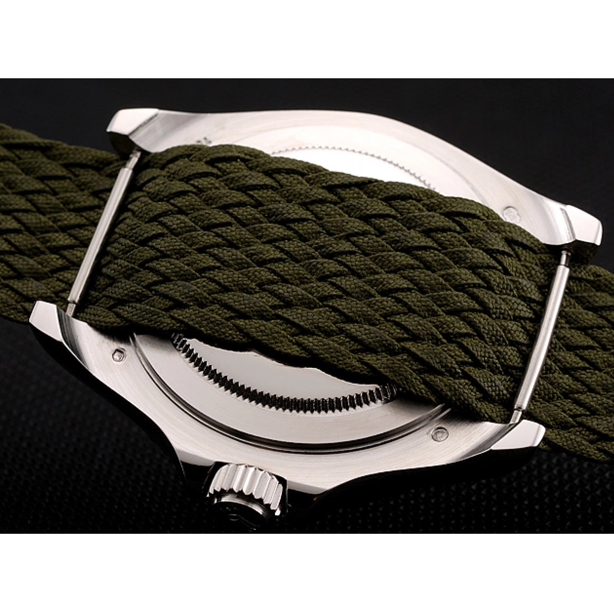 Aaa replica watch Master Dial Green Rolex Green Yacht Fabric Bracelet 1453869 0818